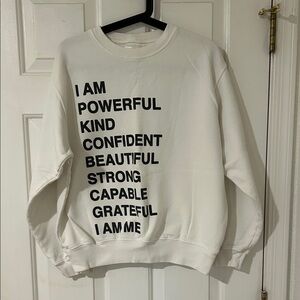 Anine Bing White Crewneck Sweatshirt with Black Affirmation Print